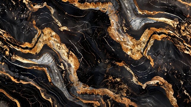 An abstrac design of golden and black marmol swirl