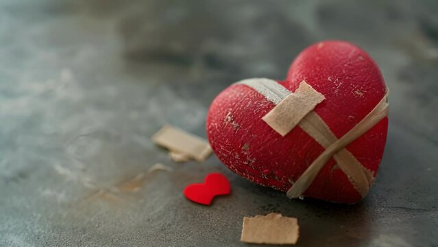 A broken heart with a bandage wrapped around it symbolizing the emotional trauma and pain caused by medical malpractice.