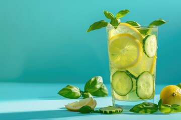 Refreshing Glass of Lemon and Cucumber Slices