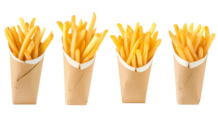 set of French Fries wrapped with paper, isolated on transparent background - obrazy, fototapety, plakaty