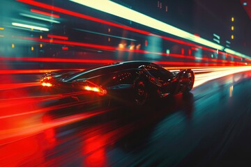 A fast-moving supercar, a supercar moving quickly at night with light lines, a dreamy concept sports car, a futuristic ultra-luxury sports car, and a colorful sports car light line - obrazy, fototapety, plakaty