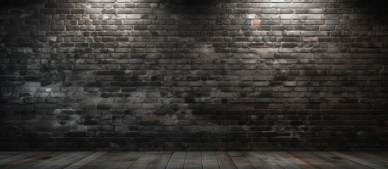 A brick wall in darkness is enhanced by spotlights shining on the floor
