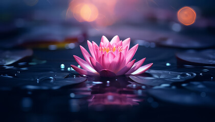 Pink lotus on the night pond bud opened