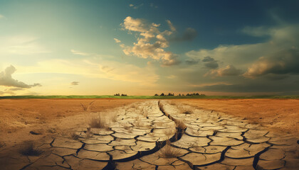 Drought, road, summer, cracked soil