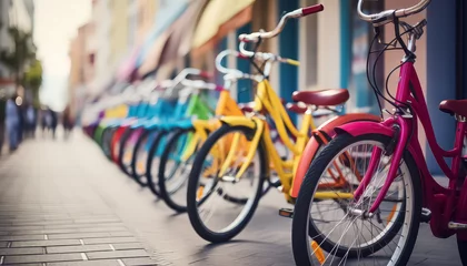 Dekokissen Lots of colorful bikes in the parking lot in the summer © terra.incognita
