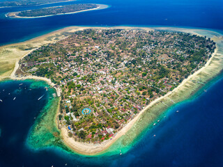 Aerial view of the tropical paradise of Gili Air in Lombok, Indonesia