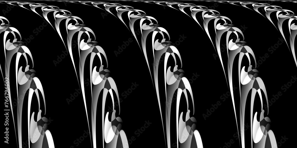 Aufkleber linked chain of many similar but different silver and grey metallic components on a black background