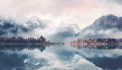 Photo sur Plexiglas Europe du nord Landscape of winter mountains and lake