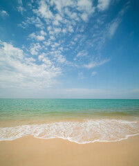 Beautiful Landscape summer vertical front viewpoint tropical sea beach white sand clean and blue sky background calm Nature ocean Beautiful  wave water travel 