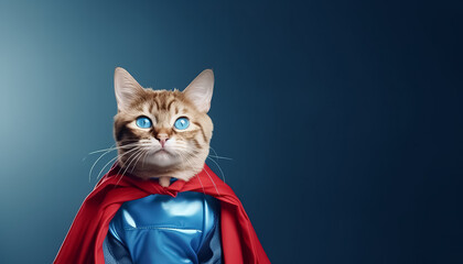 Cute cat in superhero costume