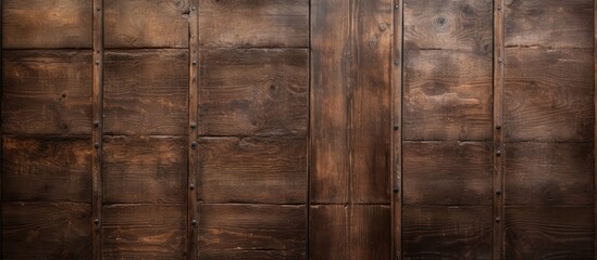 Close-up view showcasing a sturdy wooden door featuring a robust metal handle for security and aesthetics - obrazy, fototapety, plakaty