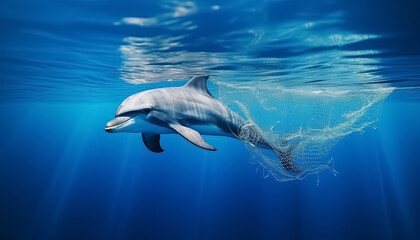 A dolphin swims alone in the sea