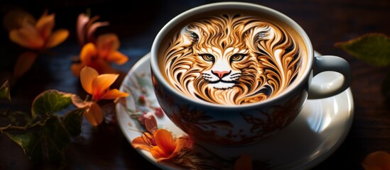 A unique cup featuring a lion face, representing the Felidae organism, a carnivorous terrestrial...