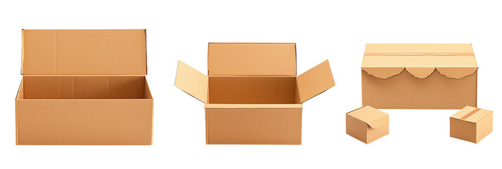 Set of cardboard boxes, isolated on transparent background