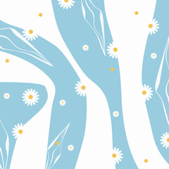 Abstract organic shapes with daisy flowers background. Hand drawn daisy banner with copy spaces.