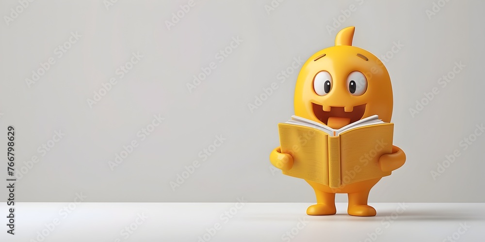 Poster flashcard character flipping to reveal answers on white background with copy space for quick learnin