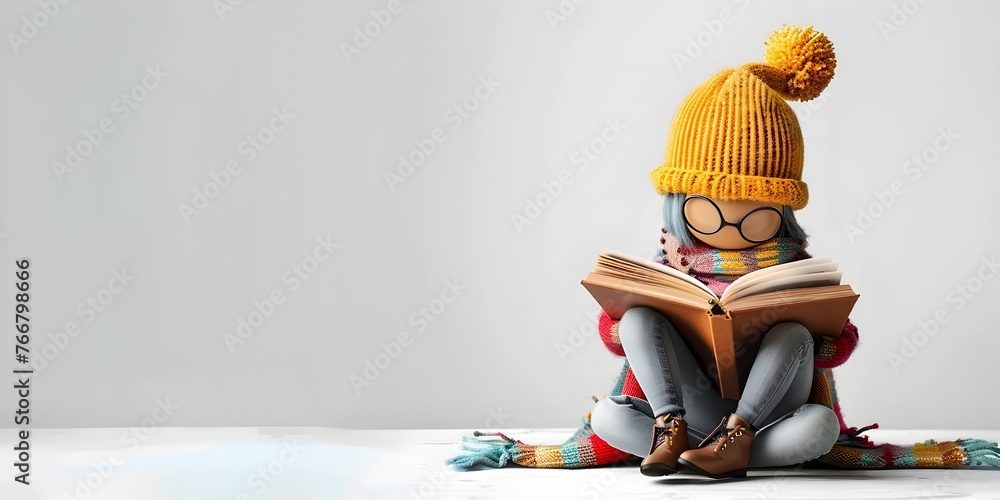Aufkleber cheerful language book character sitting and contemplating the joy of learning new words and linguis