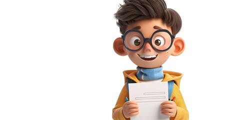 A young bespectacled student character proudly displaying their excellent report card showcasing their academic accomplishments and dedication to
