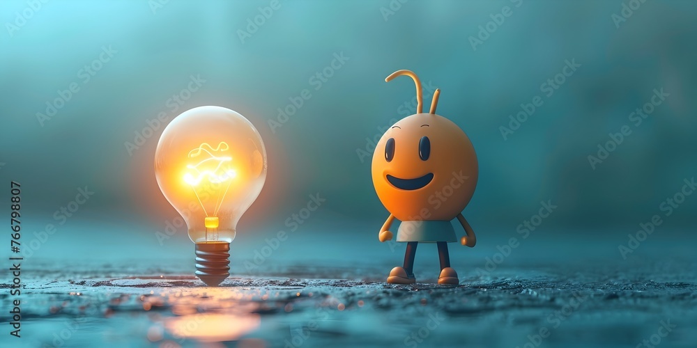 Poster creative light bulb character illuminating a path forward representing bright ideas and innovation l