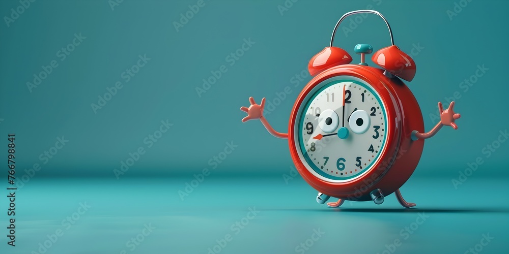 Poster stopwatch character symbolizing speed and success with copy space