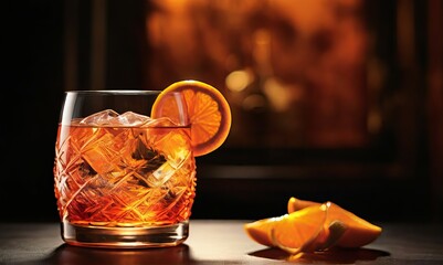 Cocktail garnished with orange slices 