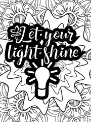 Christian Quotes Flower Coloring Page Beautiful black and white illustration for adult coloring book