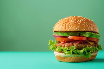 Delicious Hamburger With Lettuce, Tomato, and Pickles