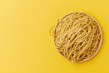 Bowl of Noodles on Yellow Background - obrazy, fototapety, plakaty