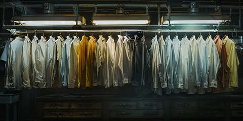 rack of clothes, Mens shirts on the rack in the style of cross processing