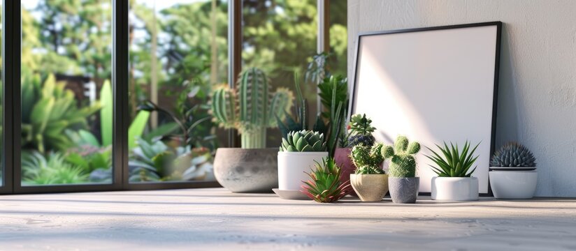The contemporary design of a home garden features a variety of lovely plants, including cacti, succulents, and air plants displayed in stylish pots.