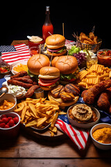 Obraz na płótnie Canvas American Feast: A Colorful Spread of Classic American Dishes