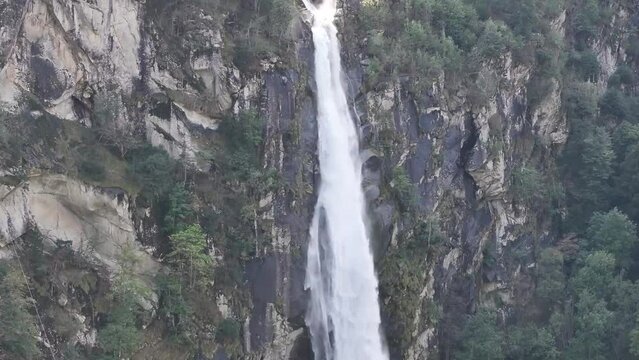 Rushing Foroglio Falls Amidst Tessin's Greenery, Switzerland 