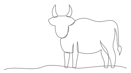 Cow One line drawing isolated on white background