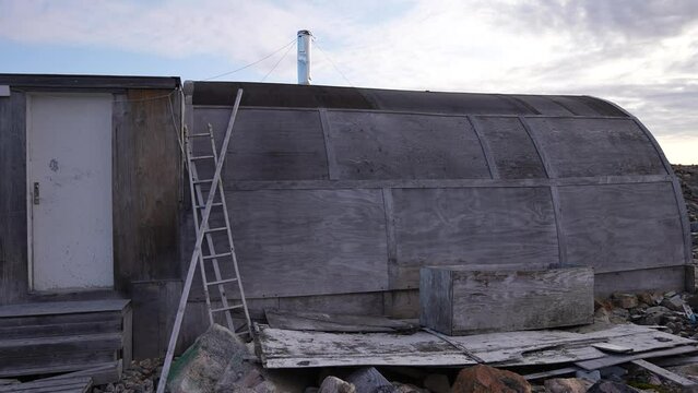 Abandoned Shelter and Houses on Coast of Greenland, Panorama