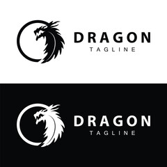 Obraz premium Black silhouette design simple dragon logo animal legend template illustration