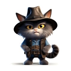 Cute Cartoon Cat In Cowboy Hat. Clipart is a great choice for creating cards, invitations, party supplies and decorations. AI generated.