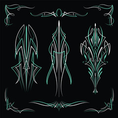 Green Pinstriping motorcycle and car hand drawn vintage design vector