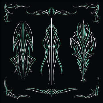 Green Pinstriping motorcycle and car hand drawn vintage design vector