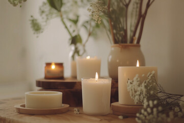 Warm Candles in a Home with Flowers