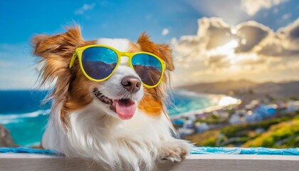 Pawsitively Relaxed: A Stylish Dog in Glasses Lounging Poolside"