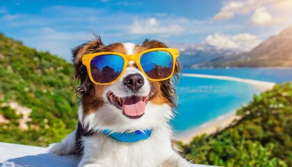 Pawsitively Relaxed: A Stylish Dog in Glasses Lounging Poolside