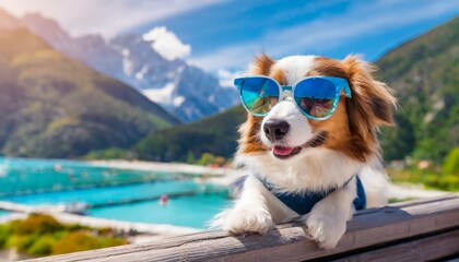 Pawsitively Relaxed: A Stylish Dog in Glasses Lounging Poolside"