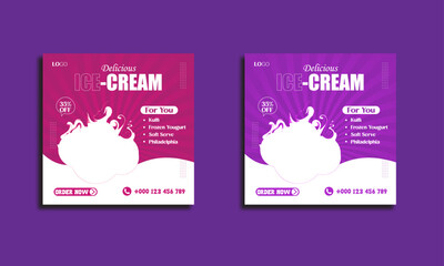 Super delicious ice cream social media banner promotional post or discount offer post design template, ice cream simple and modern creative social media post design, Delicious ice cream social media 
