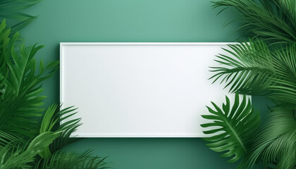 A white frame with green leaves surrounding it