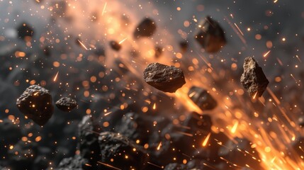 Meteorite fragments sparkle. - obrazy, fototapety, plakaty