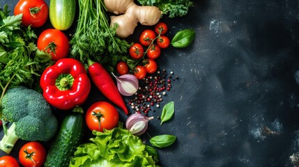 Food background with various fresh organic vegetables.