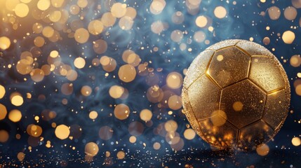 Golden Soccer Ball with Glittering Bokeh Effect
