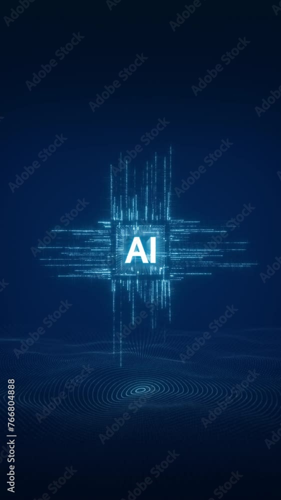 Poster ai concept with digital wave patterns in blue, abstract representation of artificial intelligence an