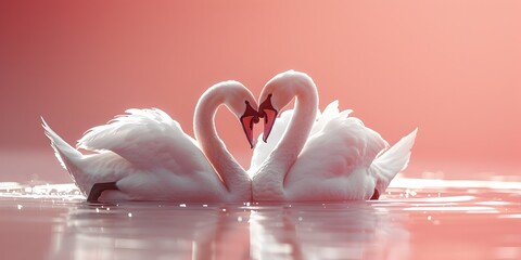 Pair of Elegant Swans Forming a Heart with Their Necks Romantic Love Symbolism in Serene Aquatic Setting