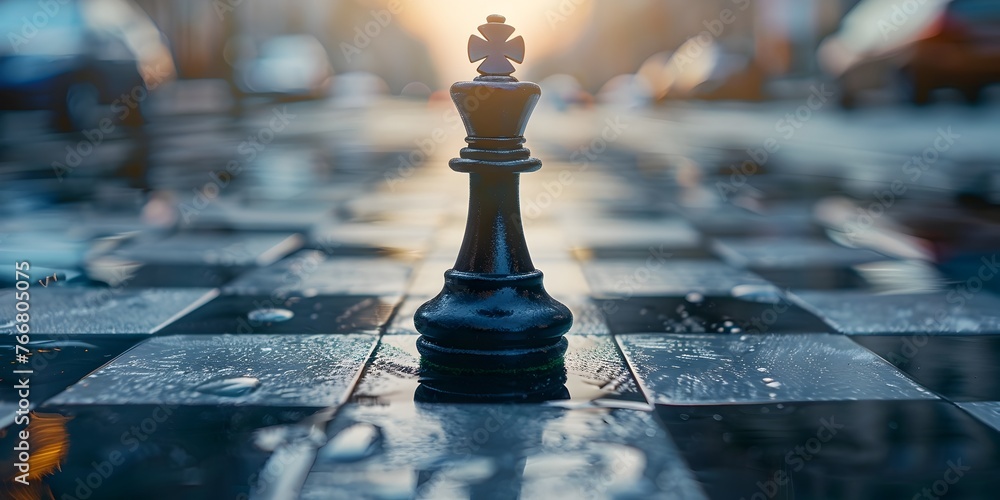 Poster a chess piece strategizing and contemplating the next move in a game of growth and success